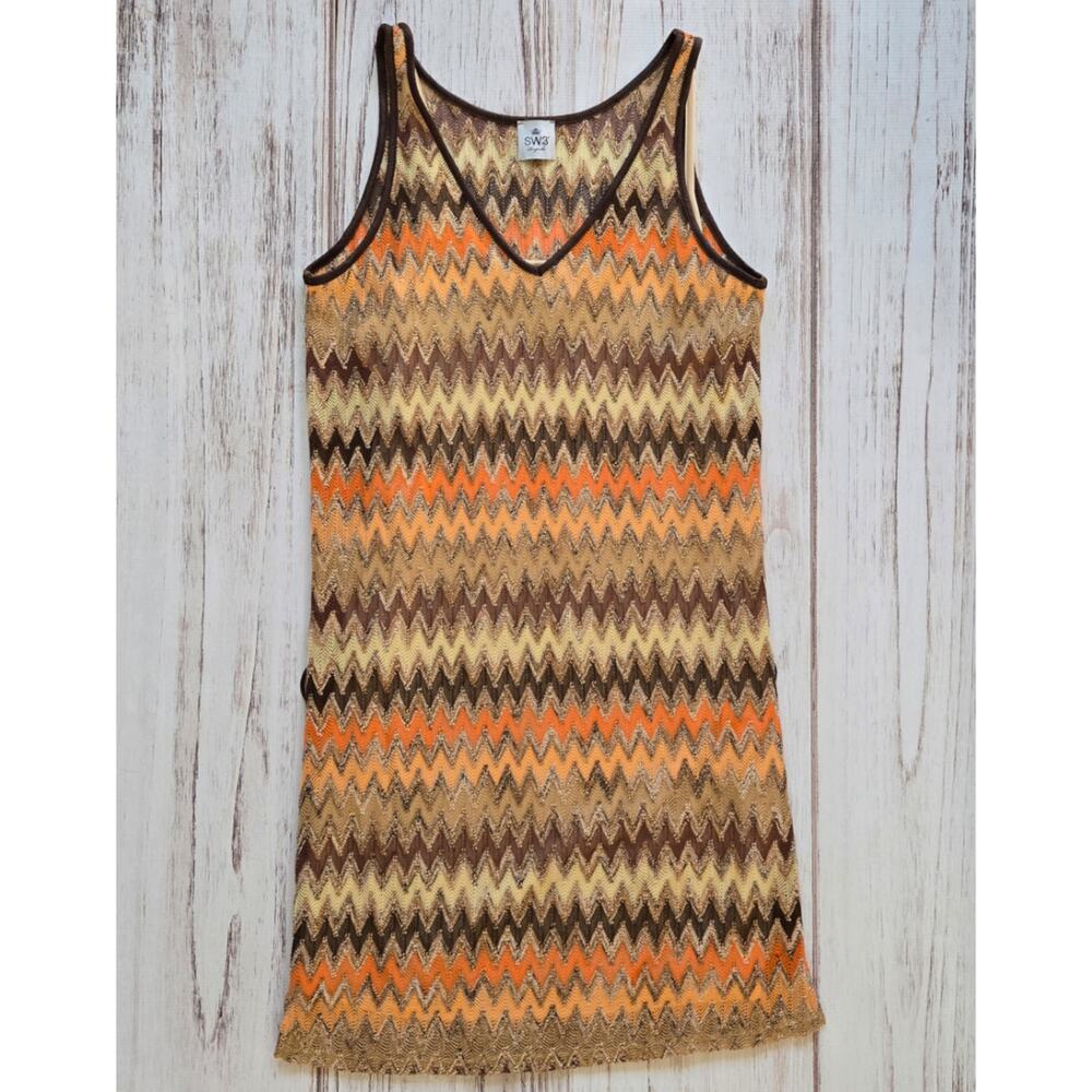 SW3 Bespoke Orange and Brown Zig Zag Dress sz L